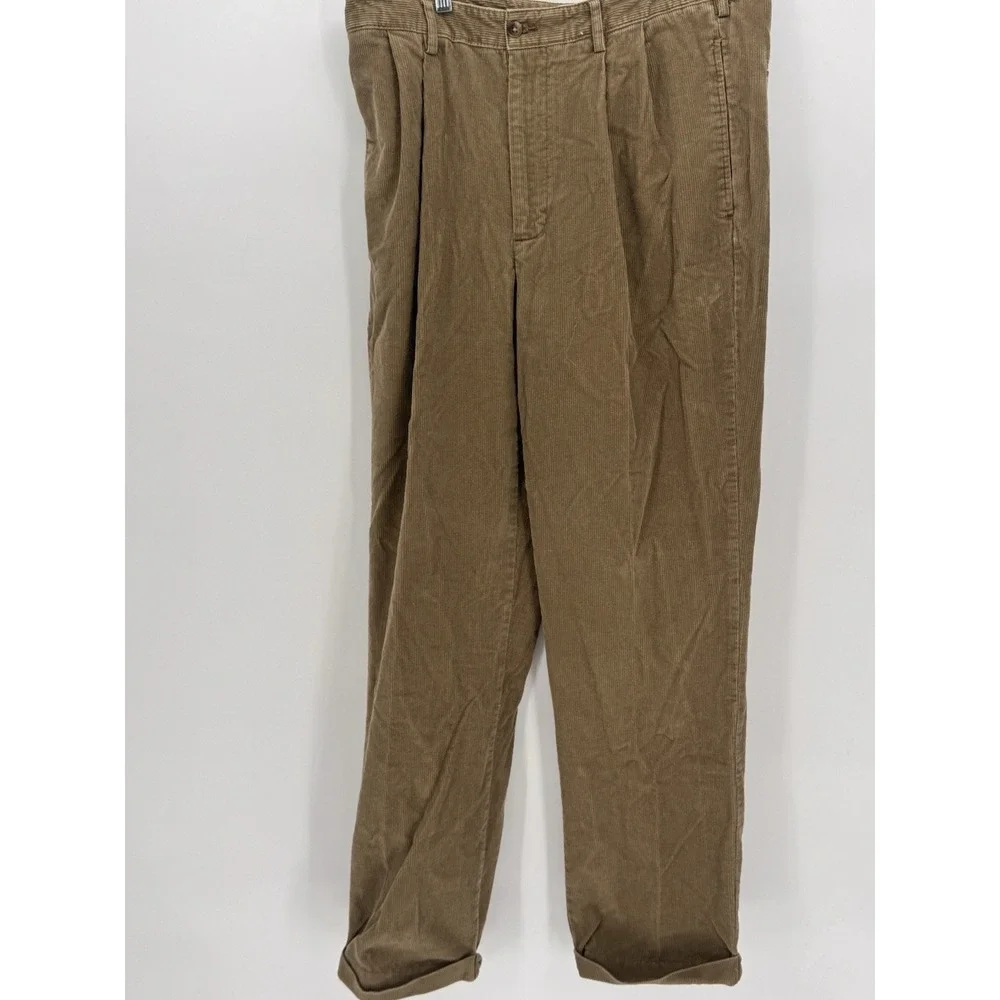 Alexander Julian Colours Pants Mens 34x32 Corduroy Cuffed Casual Pleated‎ Brown